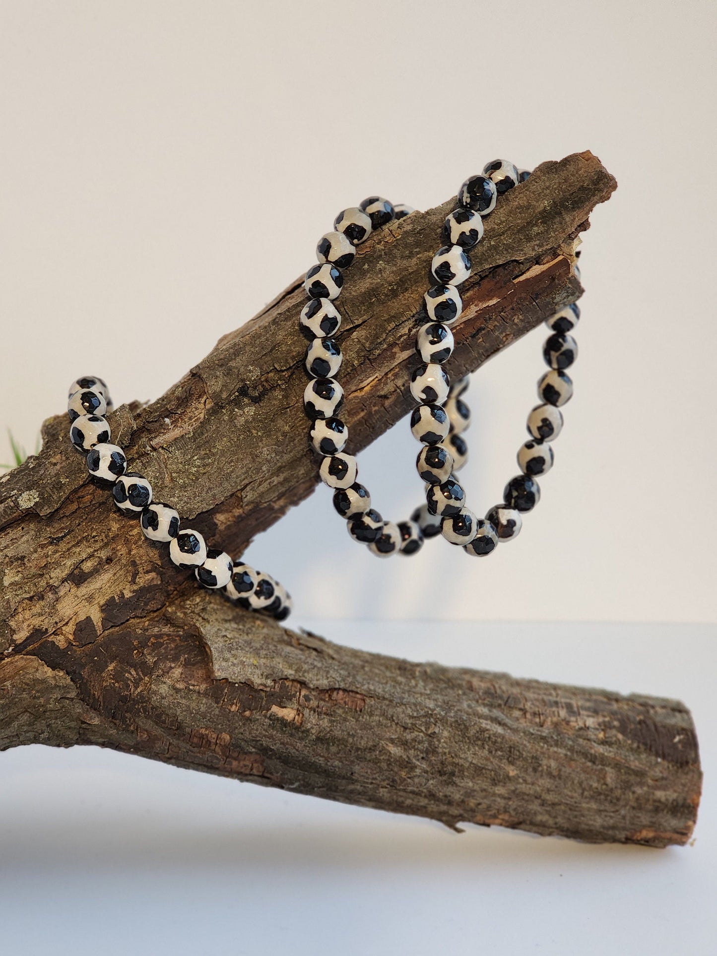 Faceted Tibetan Agate Bracelet | Black & White Spotted Crystal | Heaven's Pearl | Dzi Agate | Evil Eye | Intuitively Chosen