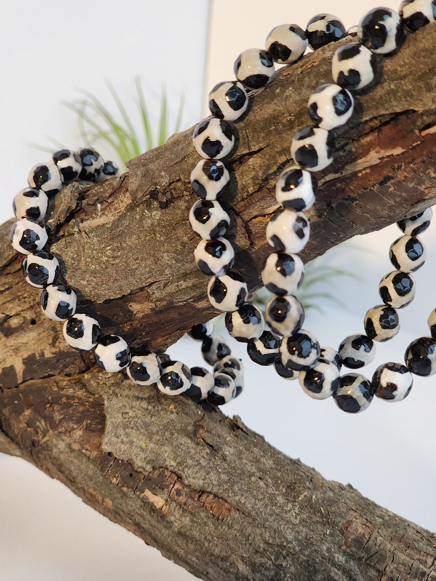 Faceted Tibetan Agate Bracelet | Black & White Spotted Crystal | Heaven's Pearl | Dzi Agate | Evil Eye | Intuitively Chosen