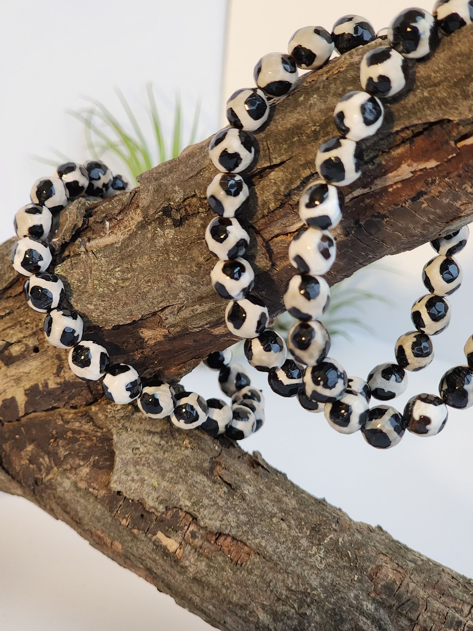 Faceted Tibetan Agate Bracelet | Black & White Spotted Crystal | Heaven's Pearl | Dzi Agate | Evil Eye | Intuitively Chosen