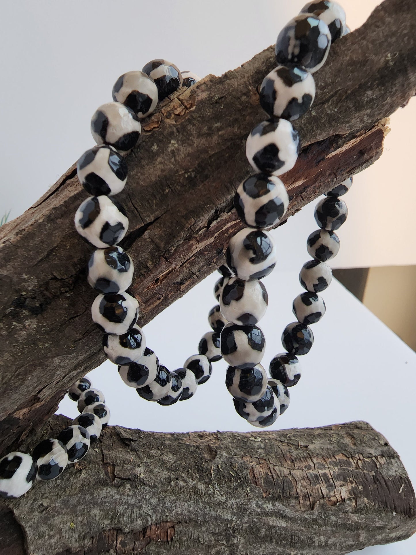 Faceted Tibetan Agate Bracelet | Black & White Spotted Crystal | Heaven's Pearl | Dzi Agate | Evil Eye | Intuitively Chosen