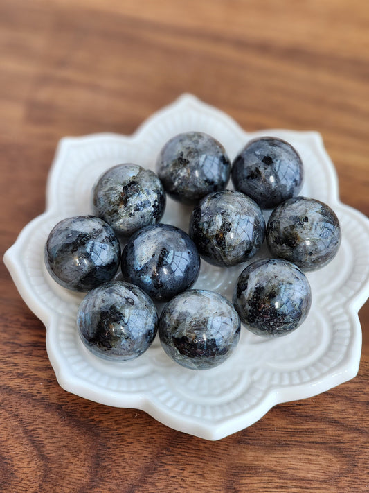 Larvikite Mini Sphere | Gray Crystal Ball | Small Sphere Collections | Flashy Nuetral Crystal | Intuitively Chosen