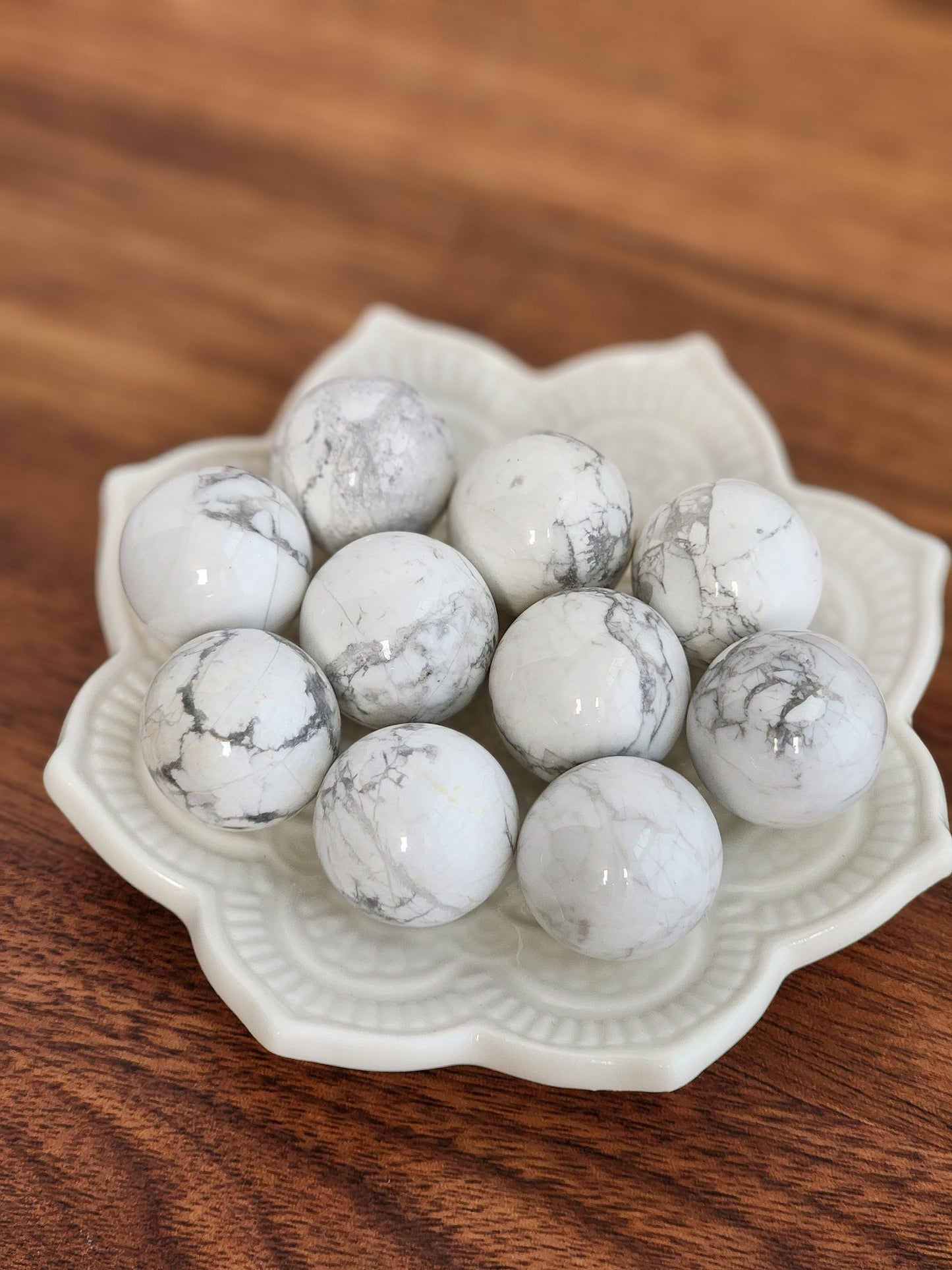 Howlite Mini Sphere | White Crystal Ball | Marbled Crystals | Small Sphere Collections | Intuitively Chosen