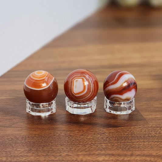 Carnelian Mini Sphere | 20mm | Banded Sardonyx Agate | Small Sphere Collections | Red Striped Crystal Balls | Christmas, Holiday, Yule Gift