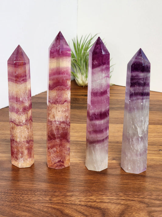 Rainbow Flourite Tower | Skinny Towers | Yellow, Purple Banded Points | Intuitively Chosen