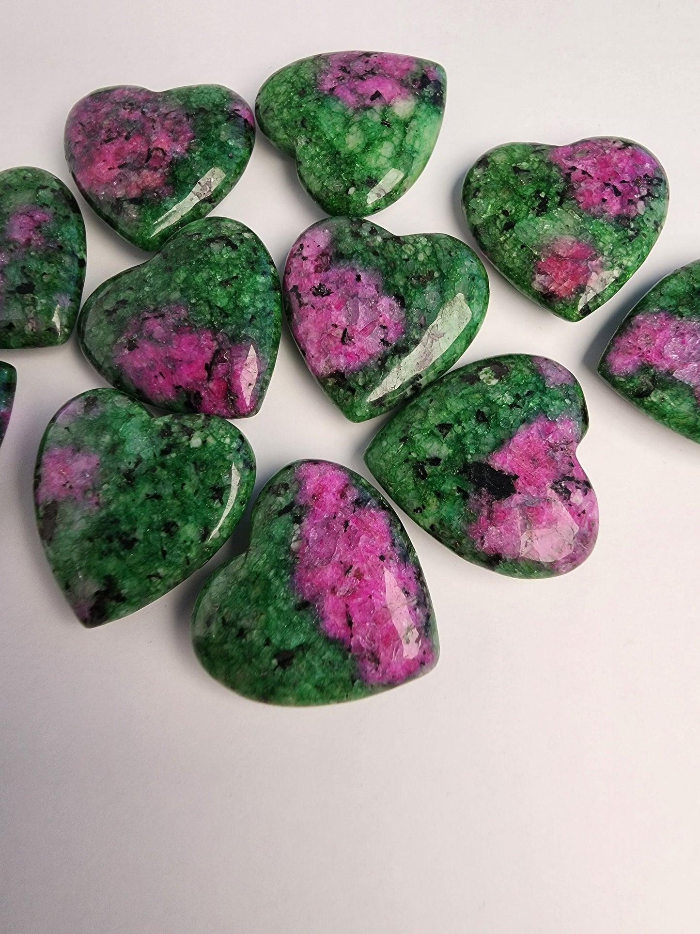 Ruby in Zoisite Mini Hearts | UV Reactive Crystal Heart | Magenta & Bright Green Crystal Carving | Dye Enhanced Quartzite