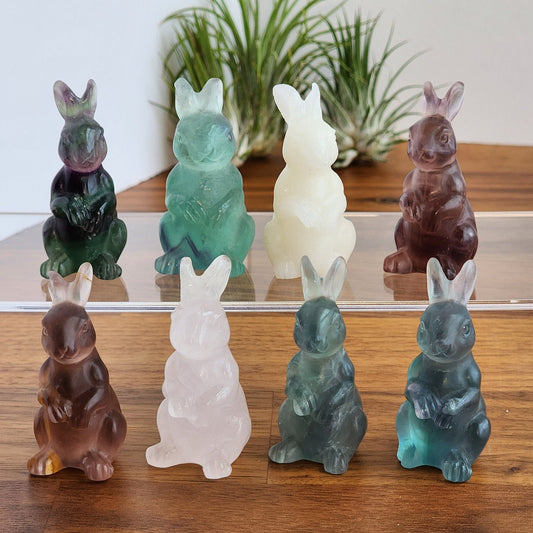 Crystal Bunny Carvings | Crystal Rabbits | Fluorite, Rose & White Quartz | Lucky Rabbits | Choose Your Material!