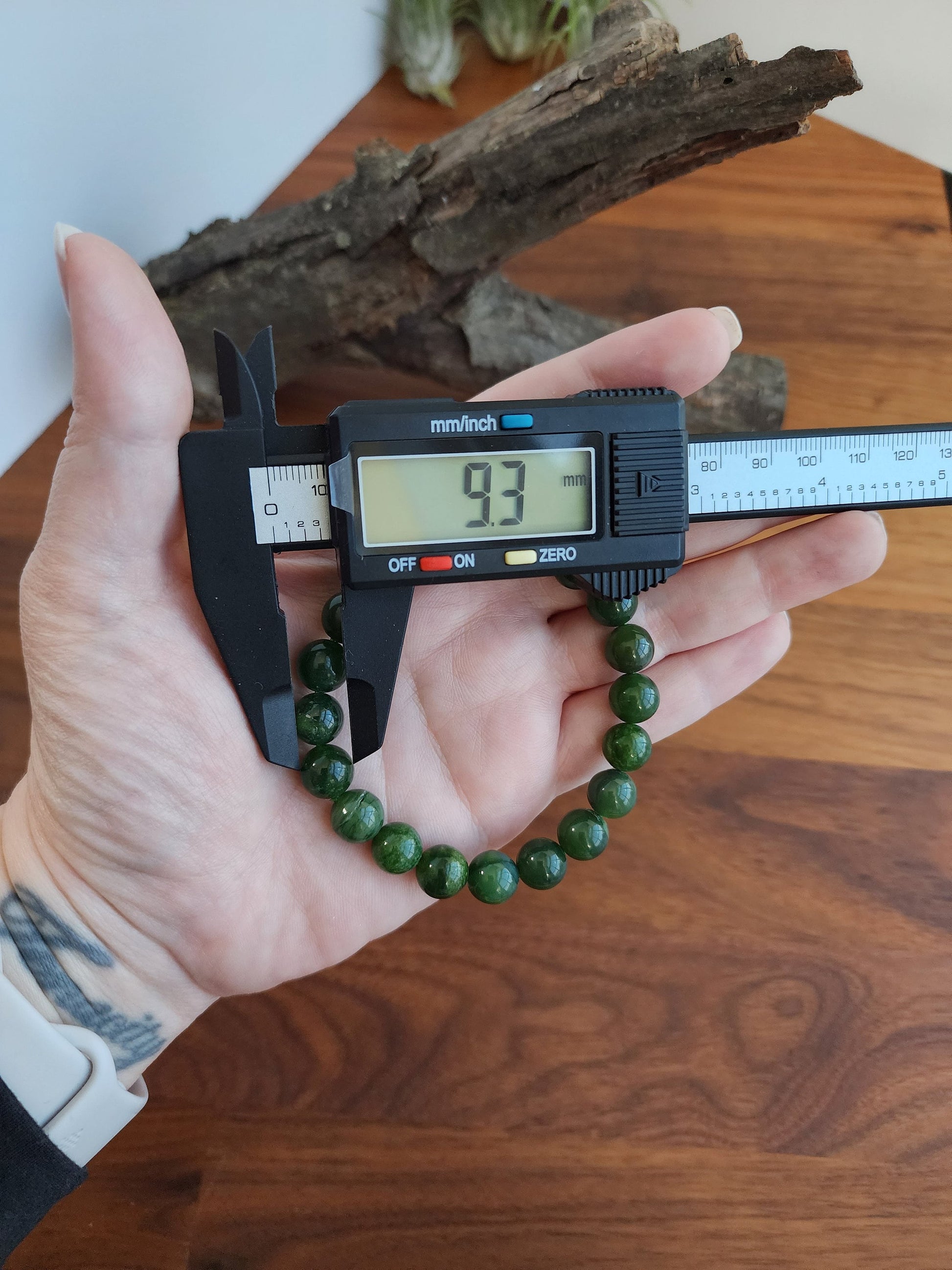 Green Jade Crystal Bracelet | 9MM Deep Forest Green Beads with Stretchy Band | Shades of Emerald and Holly | Yule & Christmas Jewelry