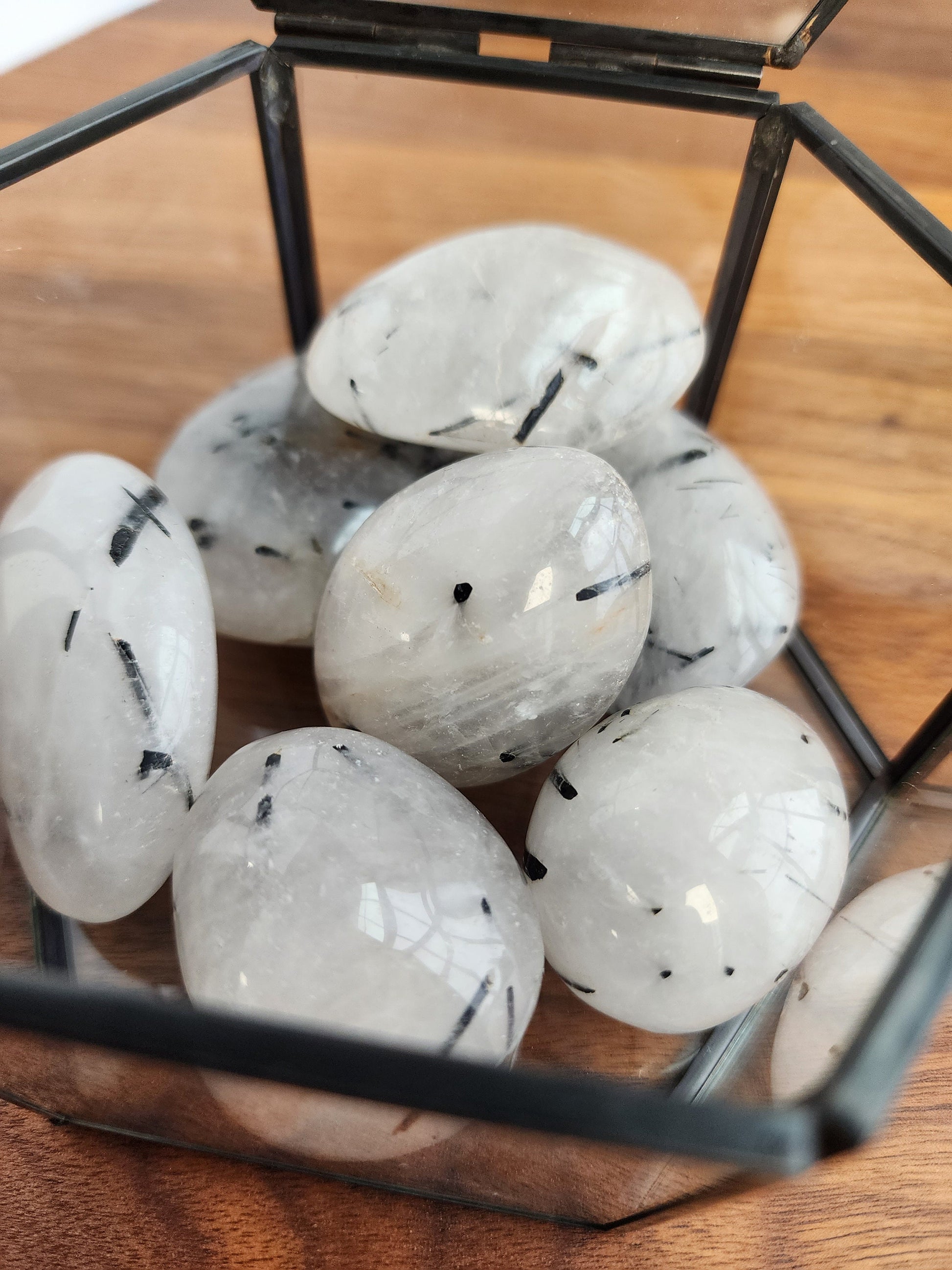 Black Tourmaline in Quartz Palm Stones | Varying Shapes | Large Palms | Intuitively Chosen for you!
