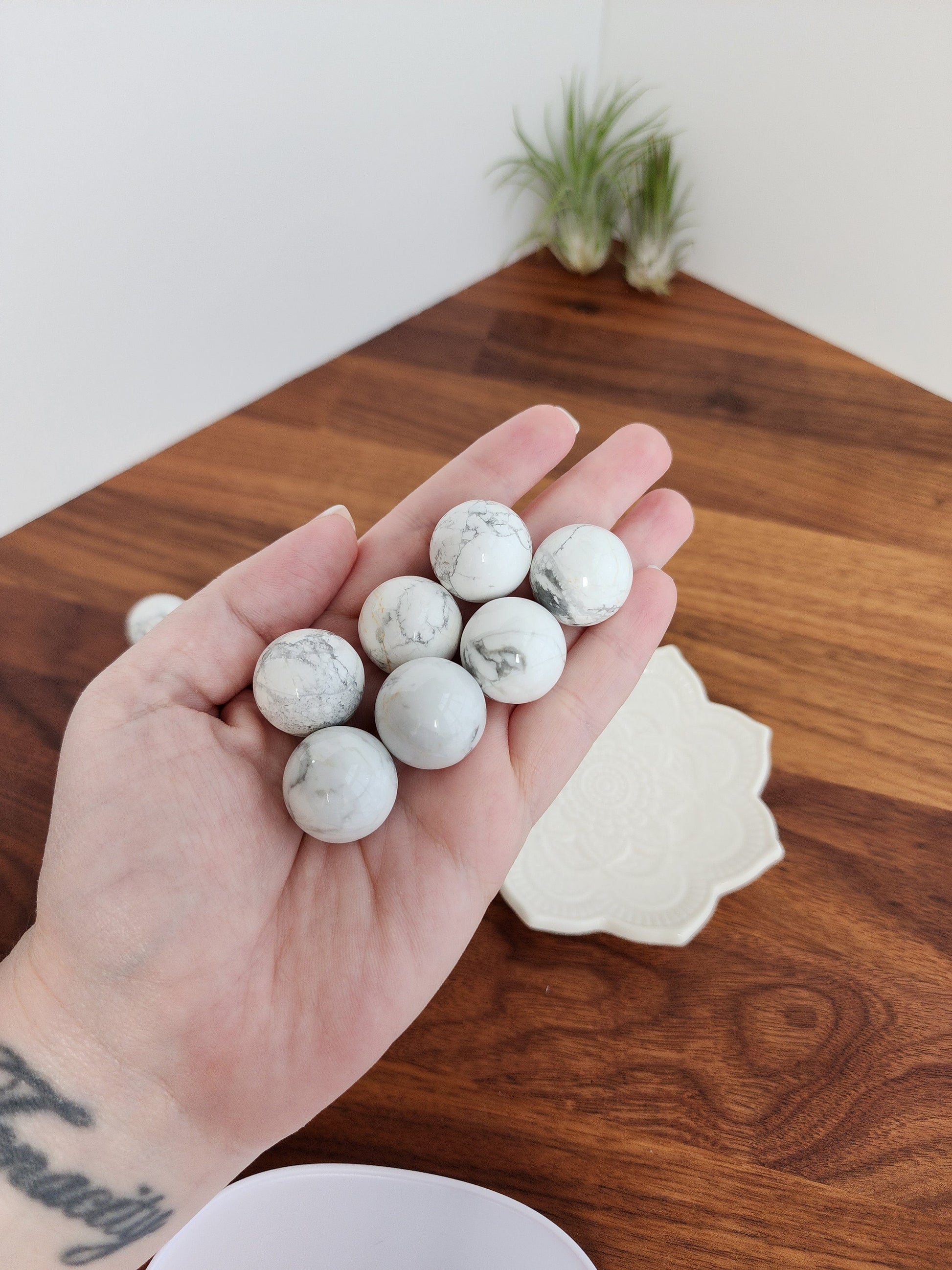 Howlite Mini Sphere | White Crystal Ball | Marbled Crystals | Small Sphere Collections | Intuitively Chosen