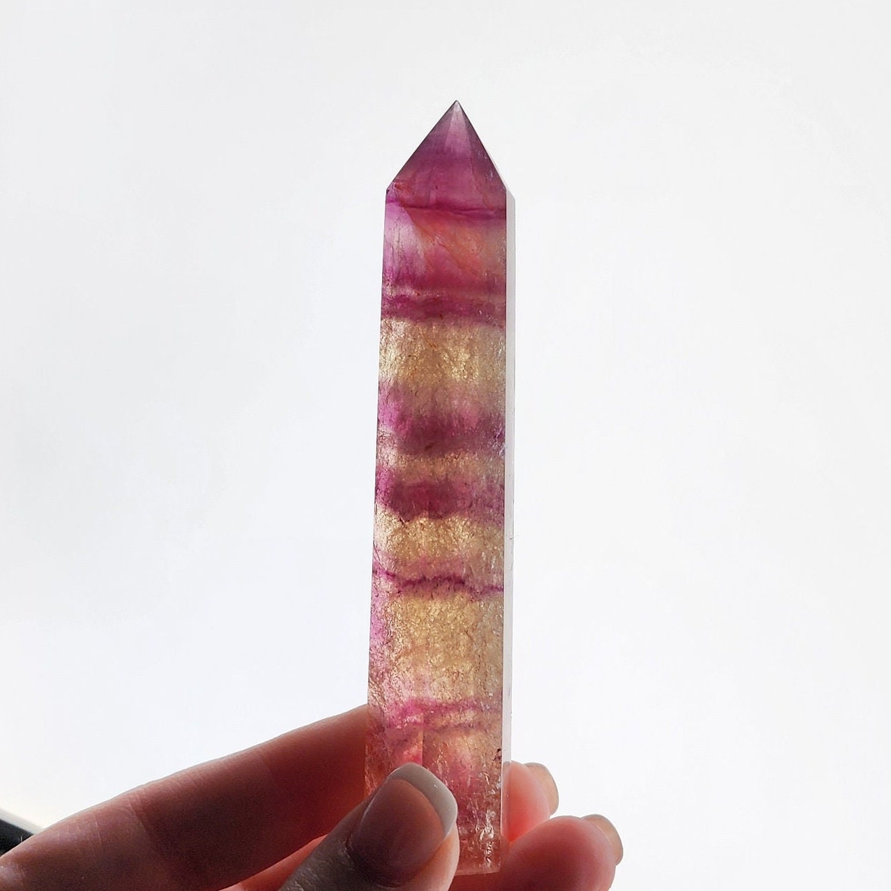 Rainbow Flourite Tower | Skinny Towers | Yellow, Purple Banded Points | Intuitively Chosen