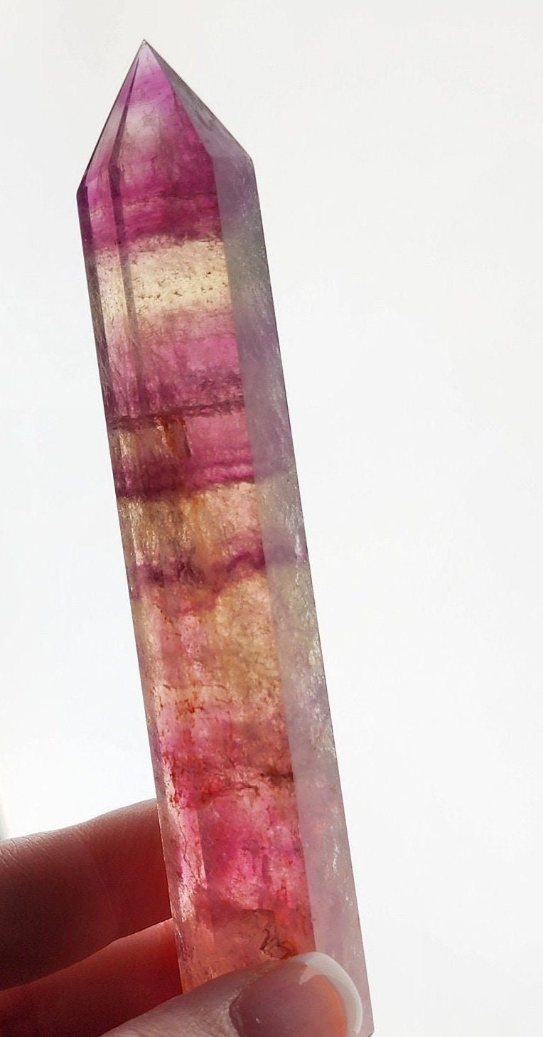 Rainbow Flourite Tower | Skinny Towers | Yellow, Purple Banded Points | Intuitively Chosen