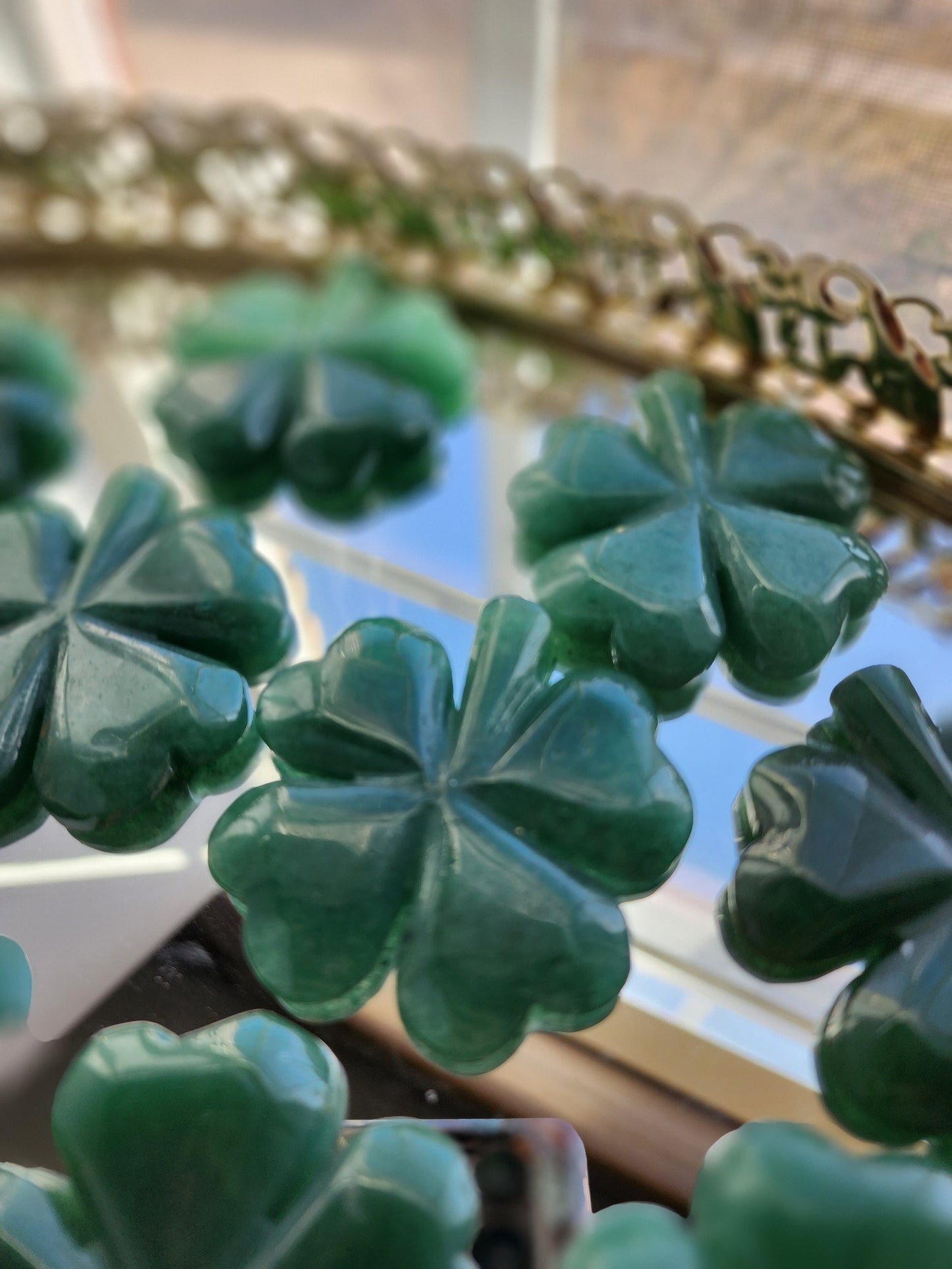 Green Aventurine Crystal 4 Leaf Clover: Lucky Shamrock Decor