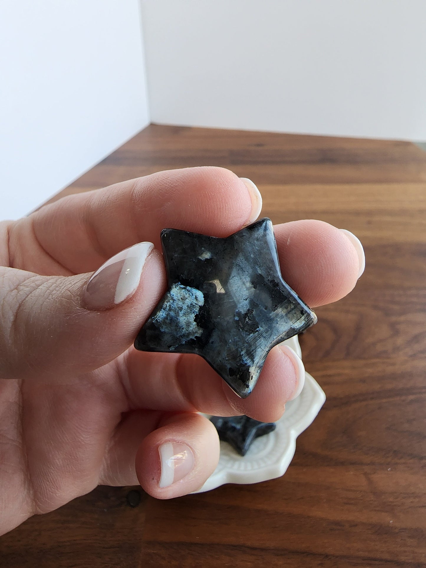 Larvikite Star | Mini Crystal Carvings | Small Black, Gray, and Silver Sheen Stars | Flashy Blue Crystals | 5 Dollars | Intuitively Chosen