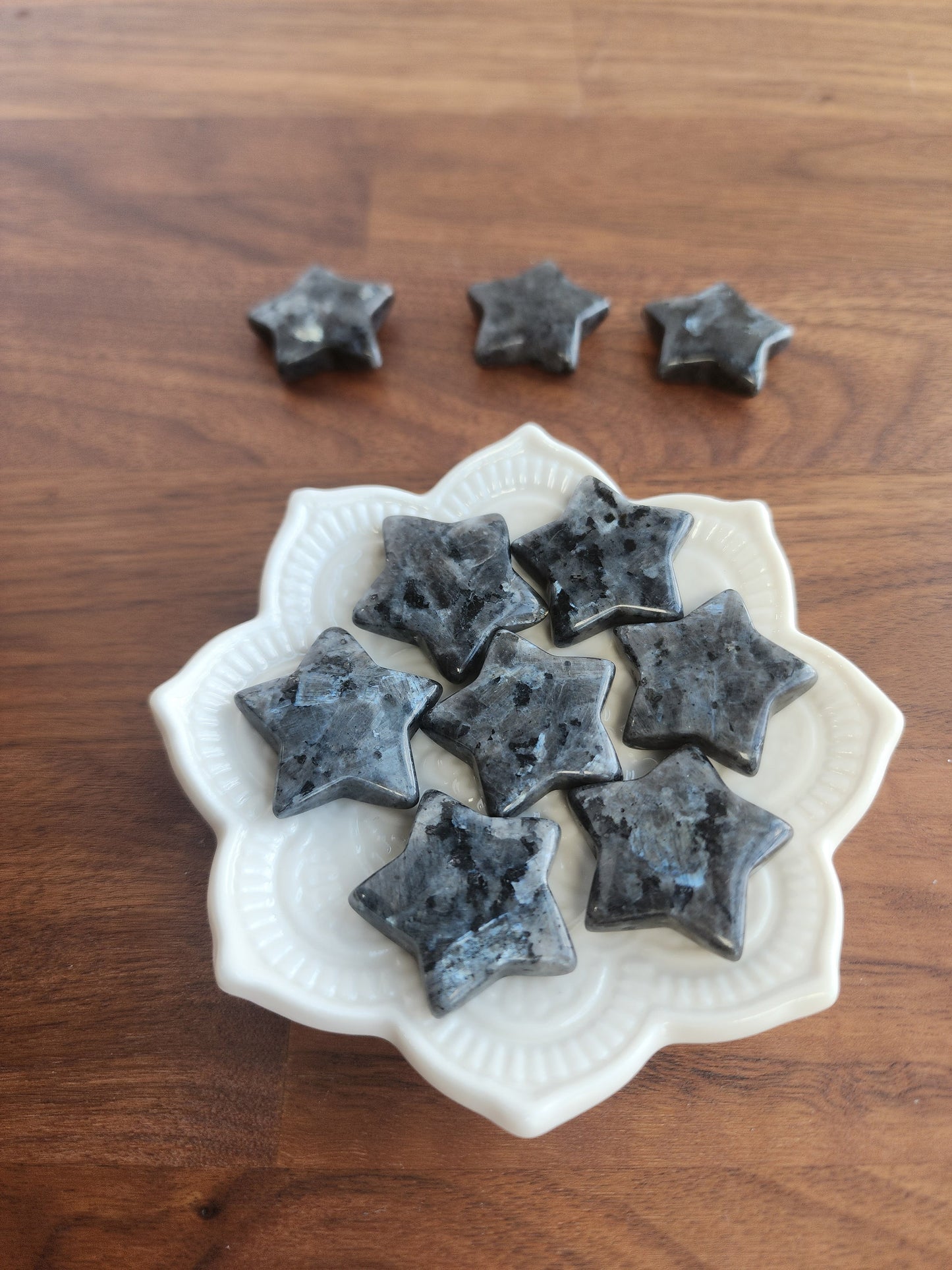 Larvikite Star | Mini Crystal Carvings | Small Black, Gray, and Silver Sheen Stars | Flashy Blue Crystals | 5 Dollars | Intuitively Chosen