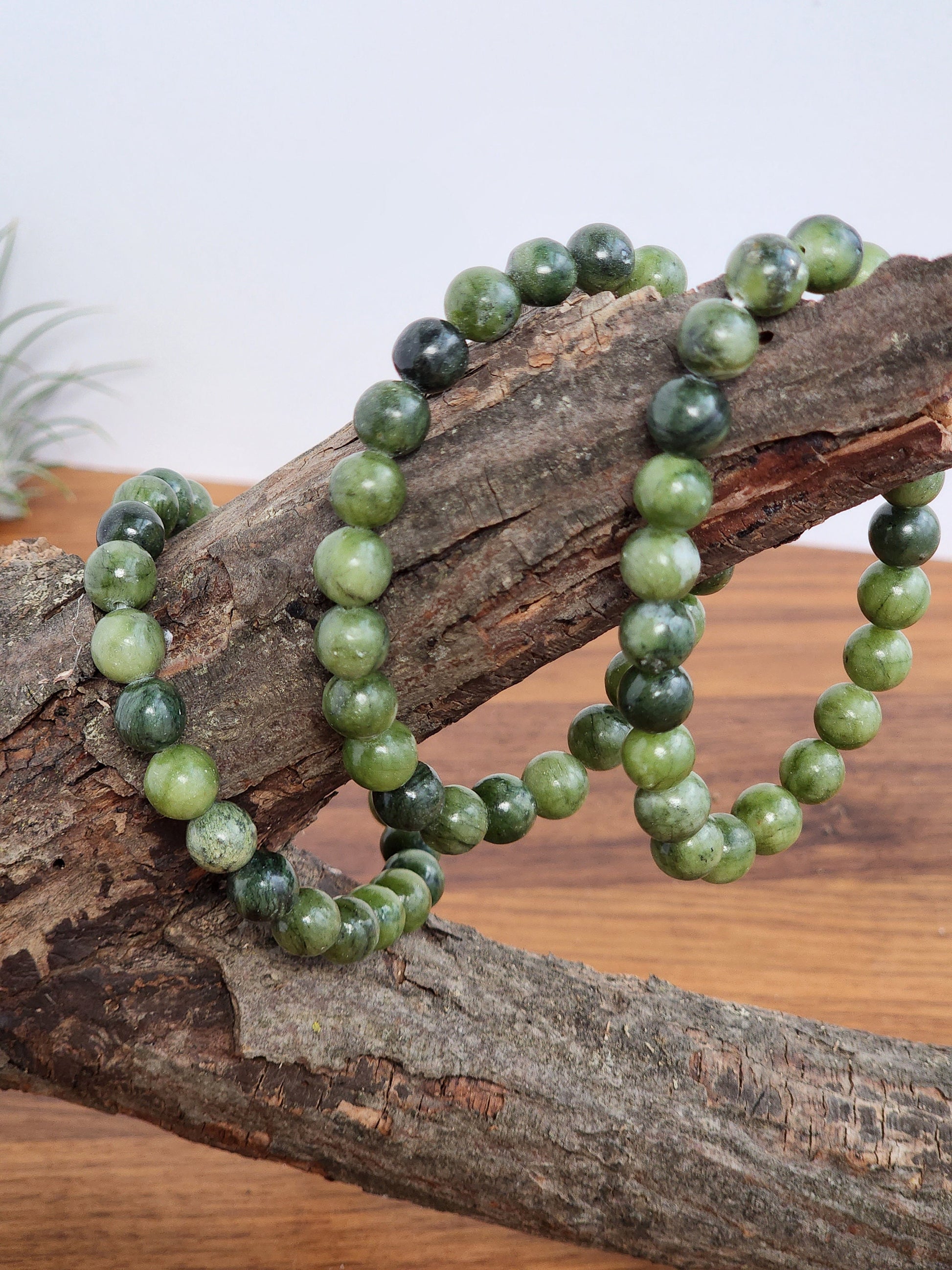 Green Jade Bracelet | 8MM Crystal Beads on Strethy Band | Perfect Christmas Jewelry Gift for Friend or Roomate | Intuitively Chosen