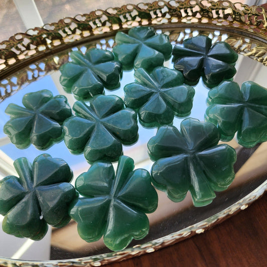 Green Aventurine Crystal 4 Leaf Clover: Lucky Shamrock Decor