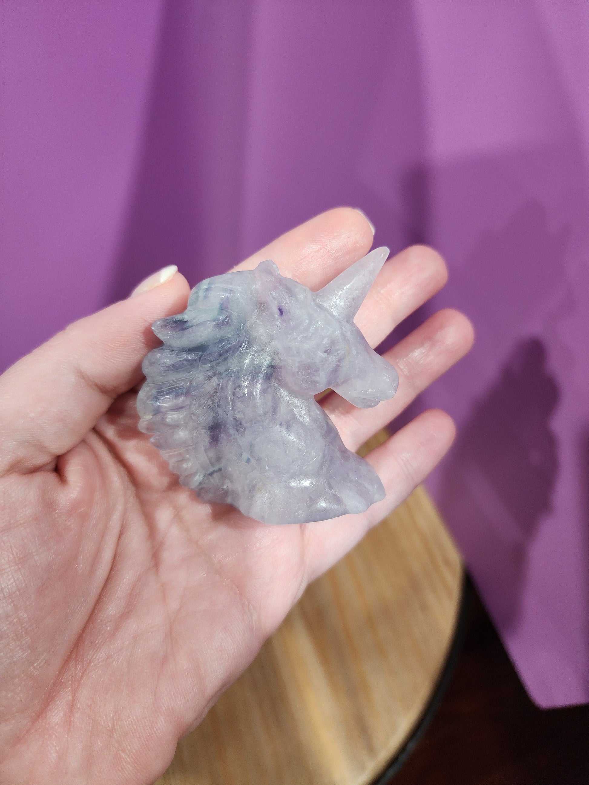 Light Fluorite Unicorn Crystal | Rainbow Fluorite Carving | Transparent Banded Horse with Point | Intuitively Chosen