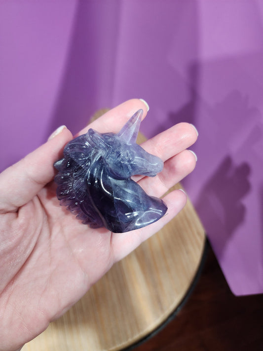 Light Fluorite Unicorn Crystal | Rainbow Fluorite Carving | Transparent Banded Horse with Point | Intuitively Chosen