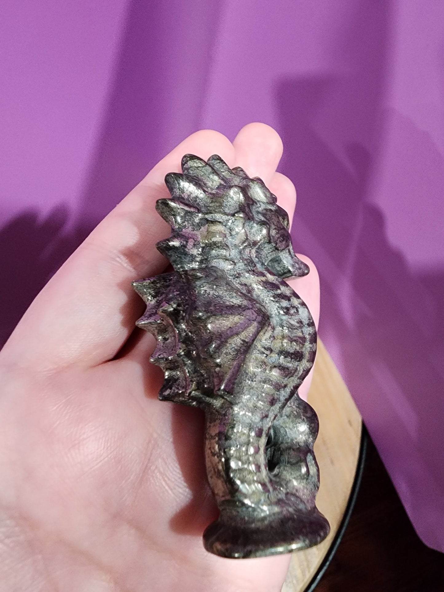 Pyrite Seahorse | Crystal Sea Horse Carving | Metalic Standing Crystal | Ocean Creature | One One Available!