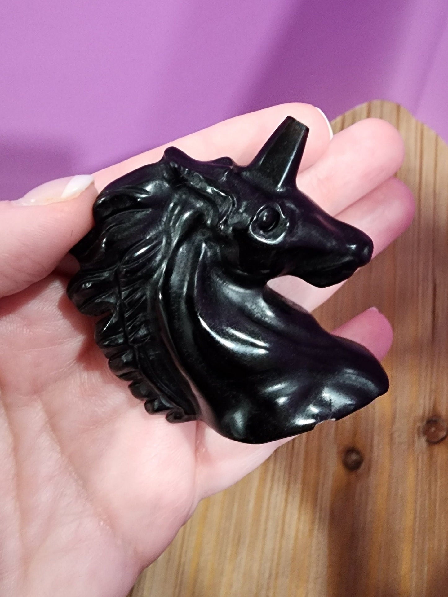 Unicorn Crystal Carving: Black Obsidian Stallion - Slight Flaw