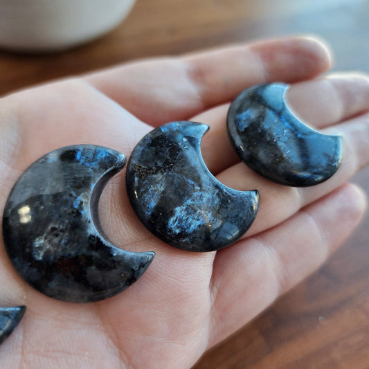 Larvikite Moon | Mini Crystal Crescent | Flashy Larvakite (Monzonite & Feldspar) Celestial or Lunar Decor | Intuitively Chosen Pocket Stone