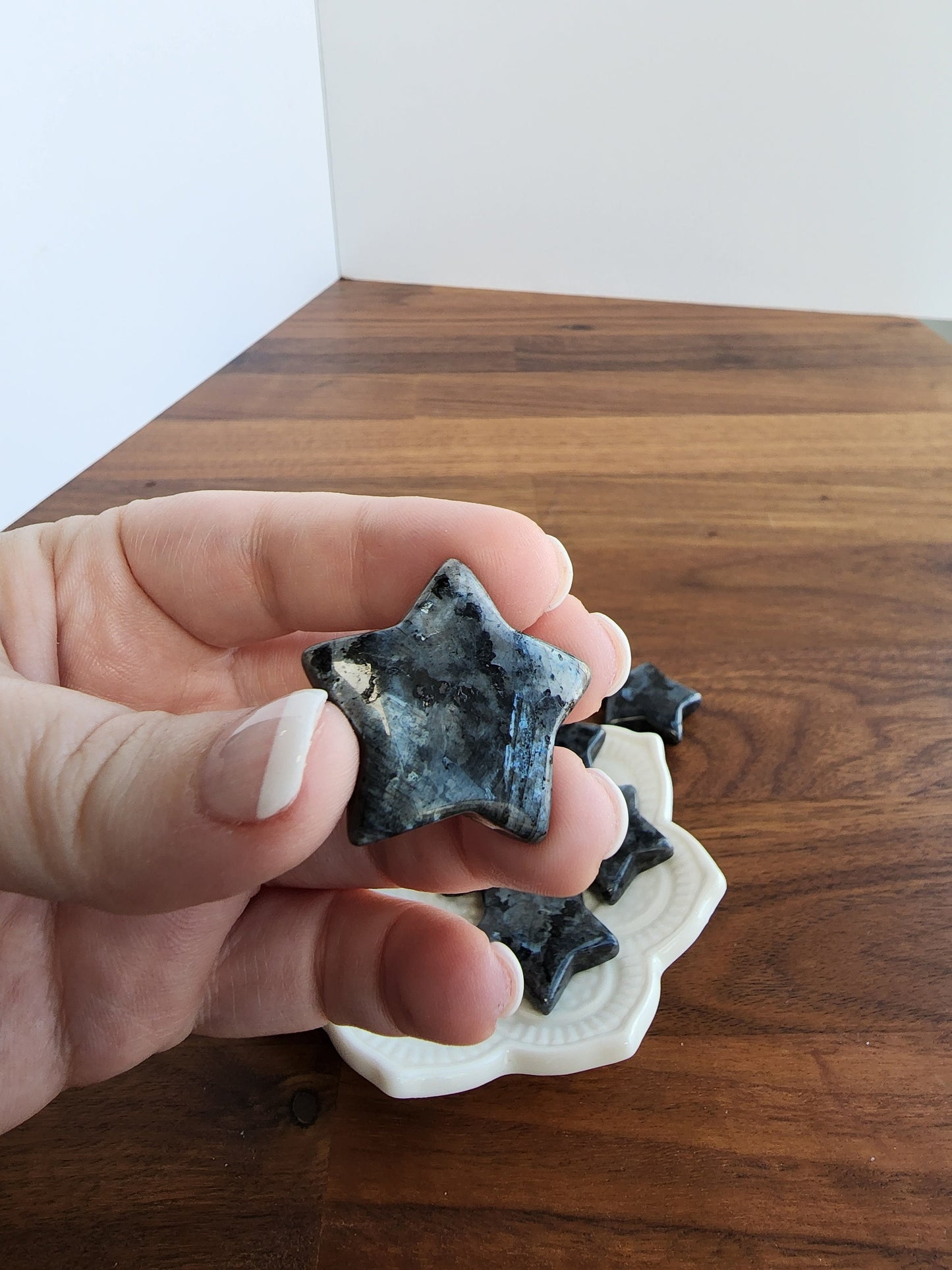 Larvikite Star | Mini Crystal Carvings | Small Black, Gray, and Silver Sheen Stars | Flashy Blue Crystals | 5 Dollars | Intuitively Chosen