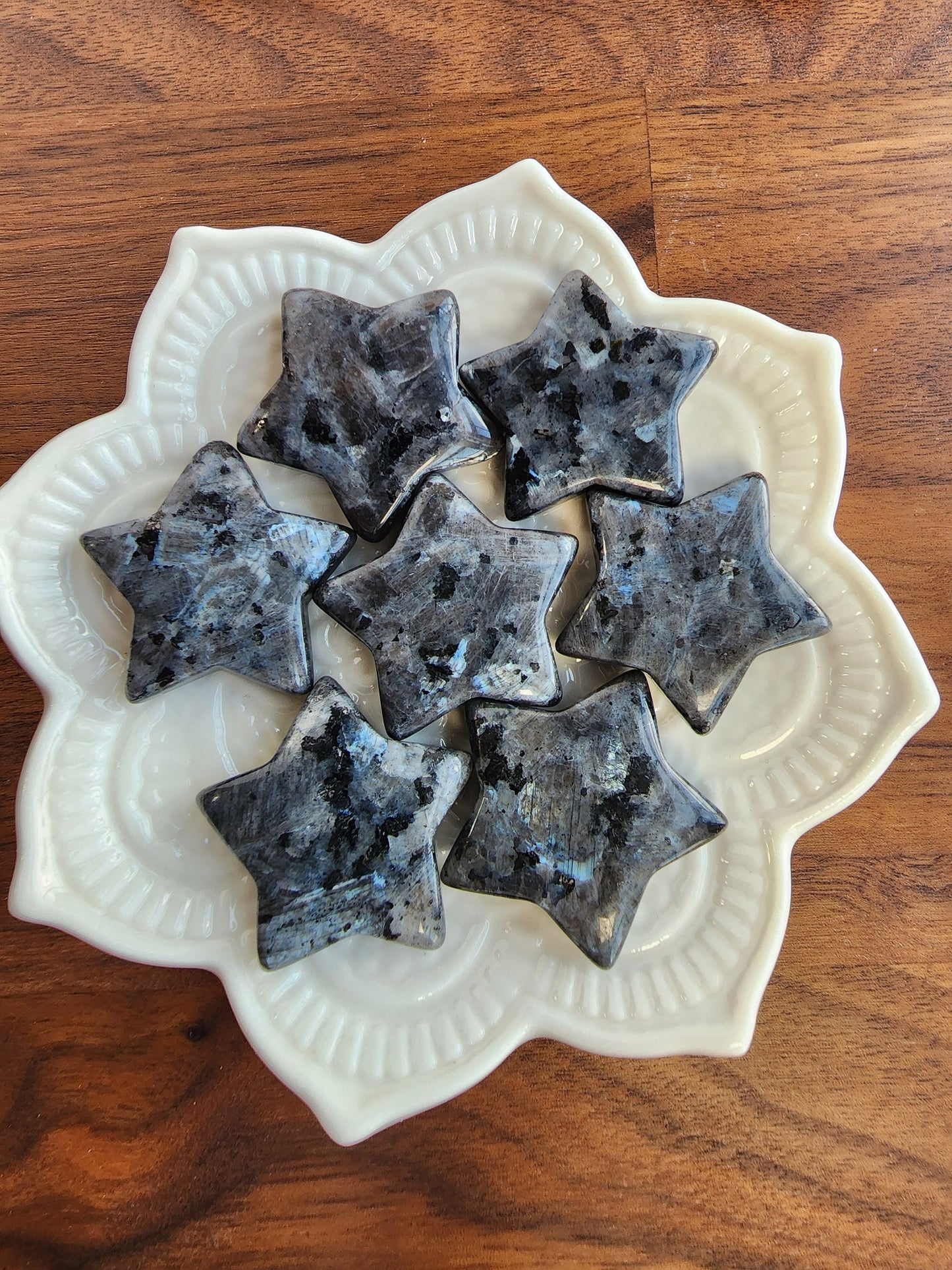 Larvikite Star | Mini Crystal Carvings | Small Black, Gray, and Silver Sheen Stars | Flashy Blue Crystals | 5 Dollars | Intuitively Chosen