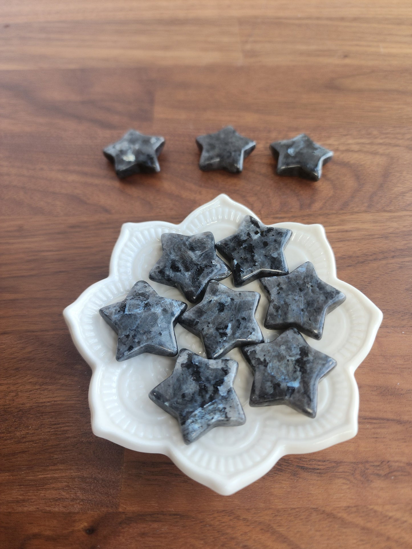 Larvikite Star | Mini Crystal Carvings | Small Black, Gray, and Silver Sheen Stars | Flashy Blue Crystals | 5 Dollars | Intuitively Chosen