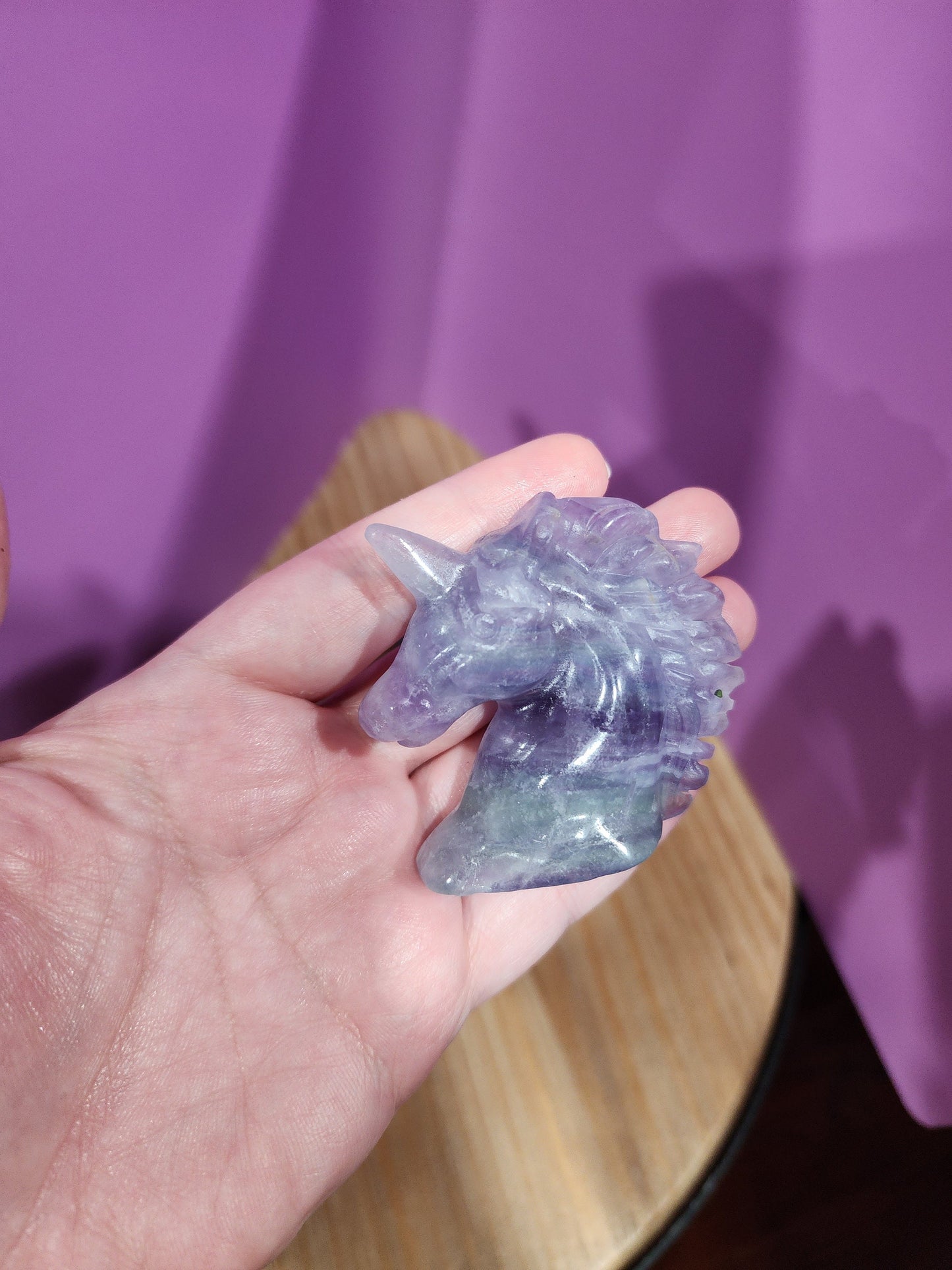 Light Fluorite Unicorn Crystal | Rainbow Fluorite Carving | Transparent Banded Horse with Point | Intuitively Chosen