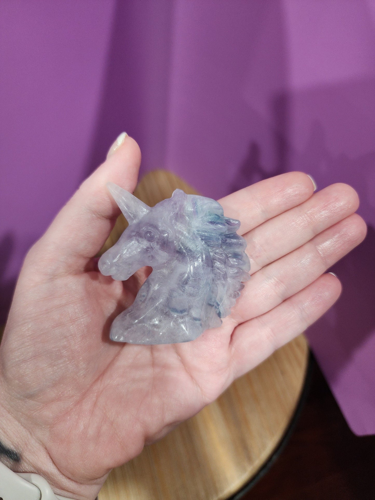 Light Fluorite Unicorn Crystal | Rainbow Fluorite Carving | Transparent Banded Horse with Point | Intuitively Chosen