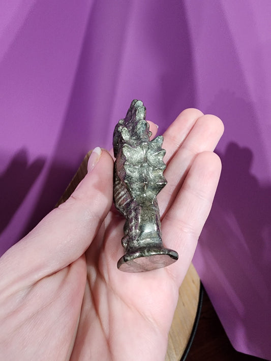 Seahorse Crystal Carving: Pyrite Metallic Finish - One of a Kind