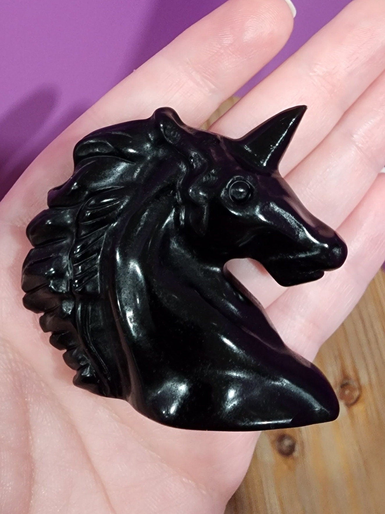 Obsidian Unicorn Crystal | Black Obsidian Carving | Stallion Horse with Point | Choose Your Crystal!