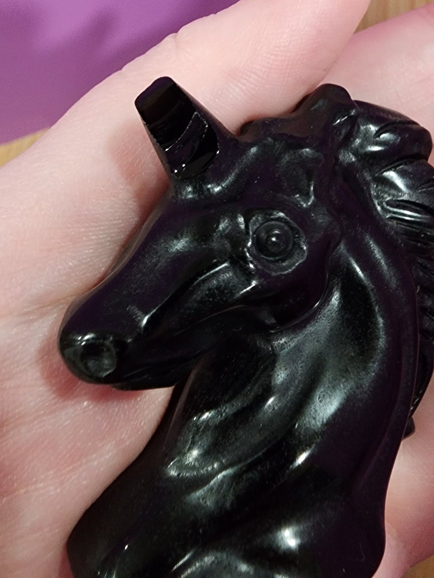 Unicorn Crystal Carving: Black Obsidian Stallion - Slight Flaw