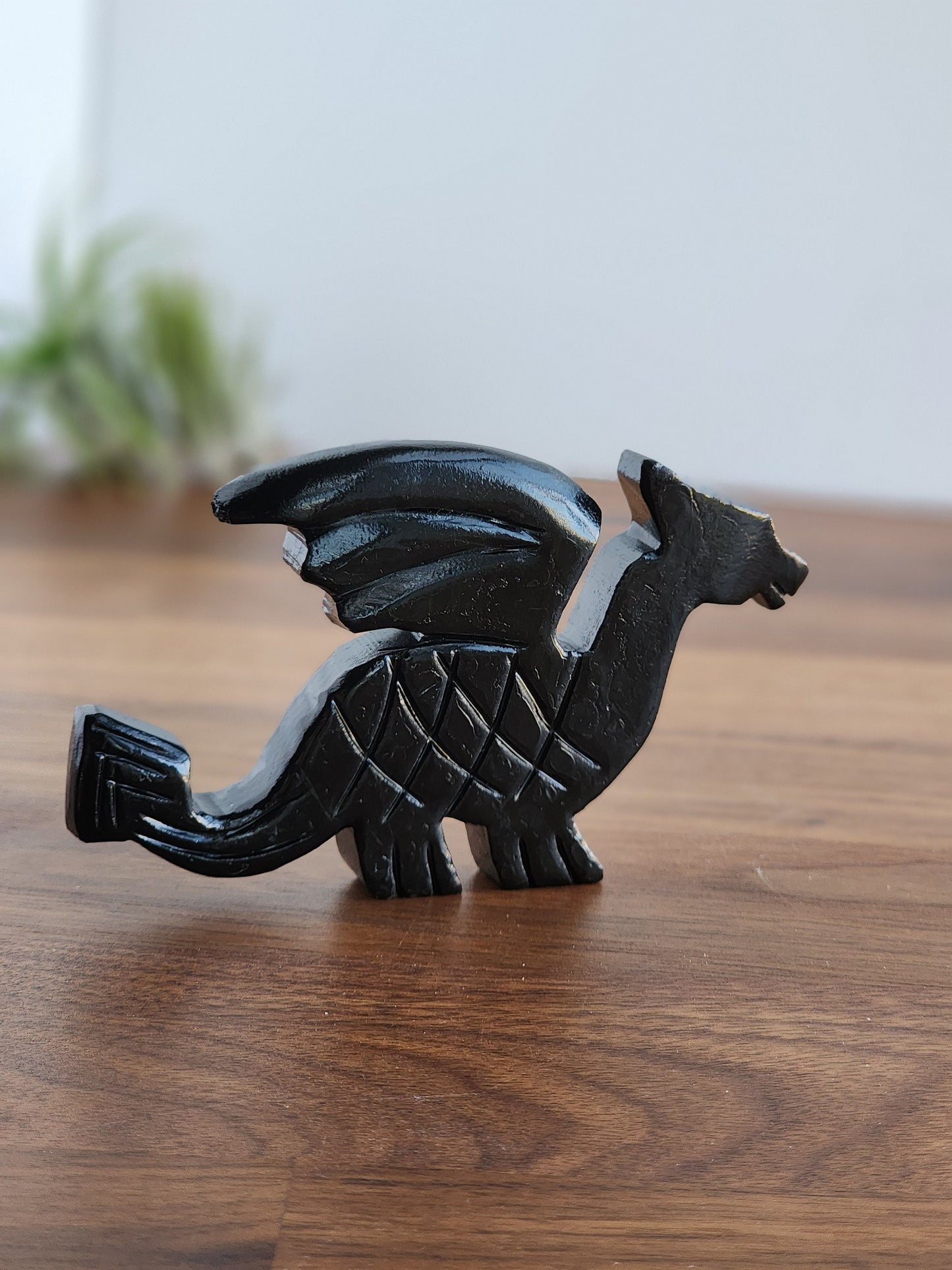 Winged Crystal Dragon | Medieval Black or White Carving | Natural Serpentine with Black Heavy Laquer | MISFIT