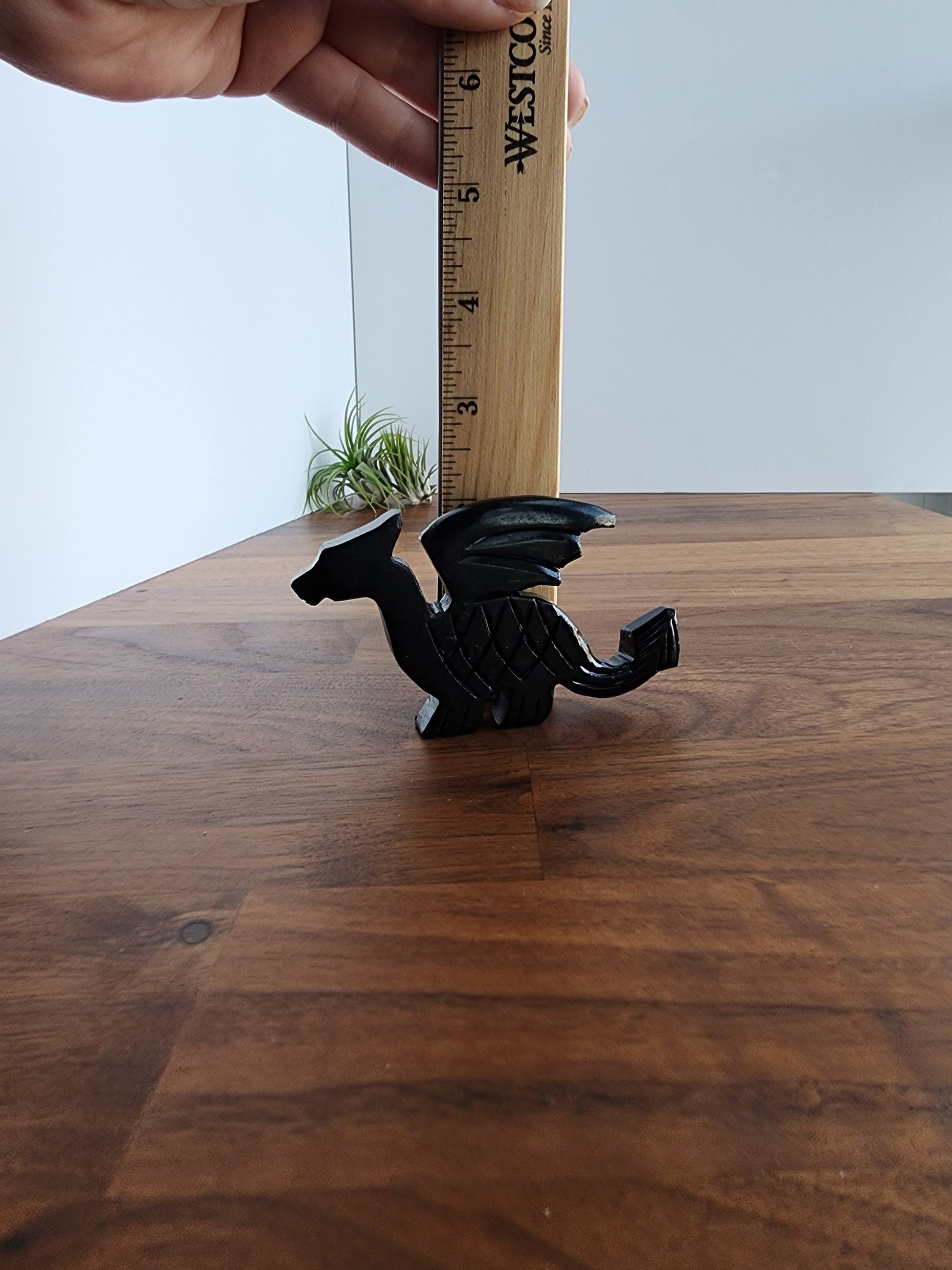 Winged Crystal Dragon | Medieval Black or White Carving | Natural Serpentine with Black Heavy Laquer | MISFIT