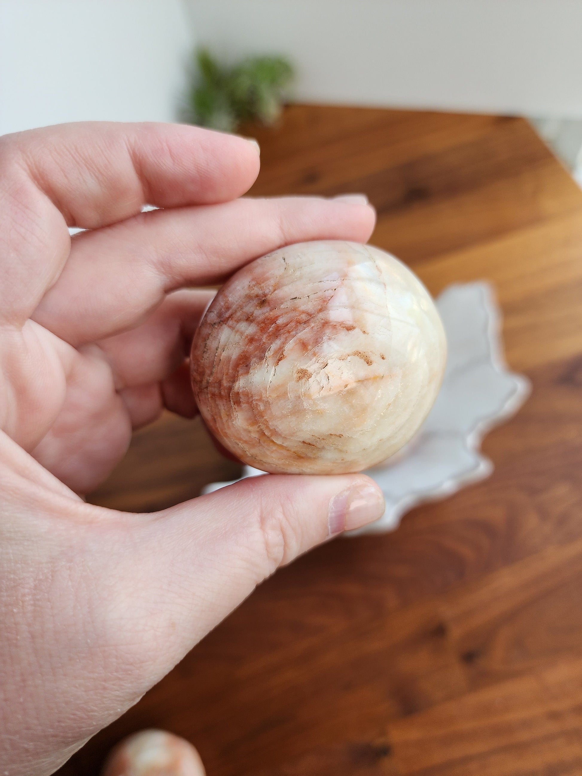 Cream Colored Moonstone Palms | Smooth Neutral Color Palm Stones | Touches of Peach/Pink | Flashy Large Pocket Stones | Intuitively Chosen