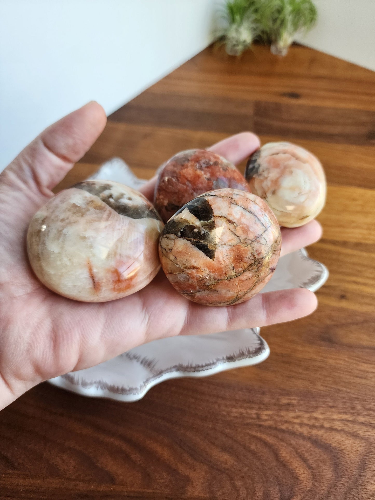 Peach Moonstone with Smokey Quartz Inclusions | Flashy Large Pocket Stones | Intuitively Chosen