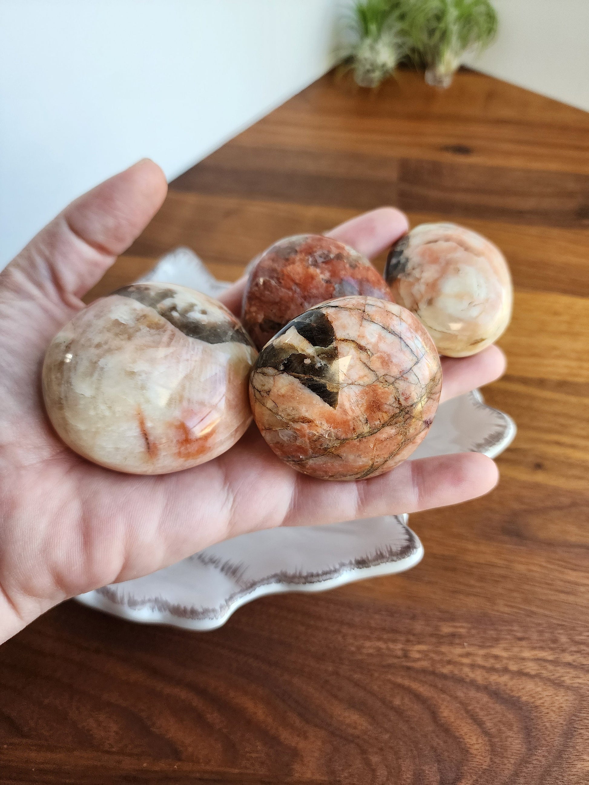 Peach Moonstone with Smokey Quartz Inclusions | Flashy Large Pocket Stones | Intuitively Chosen