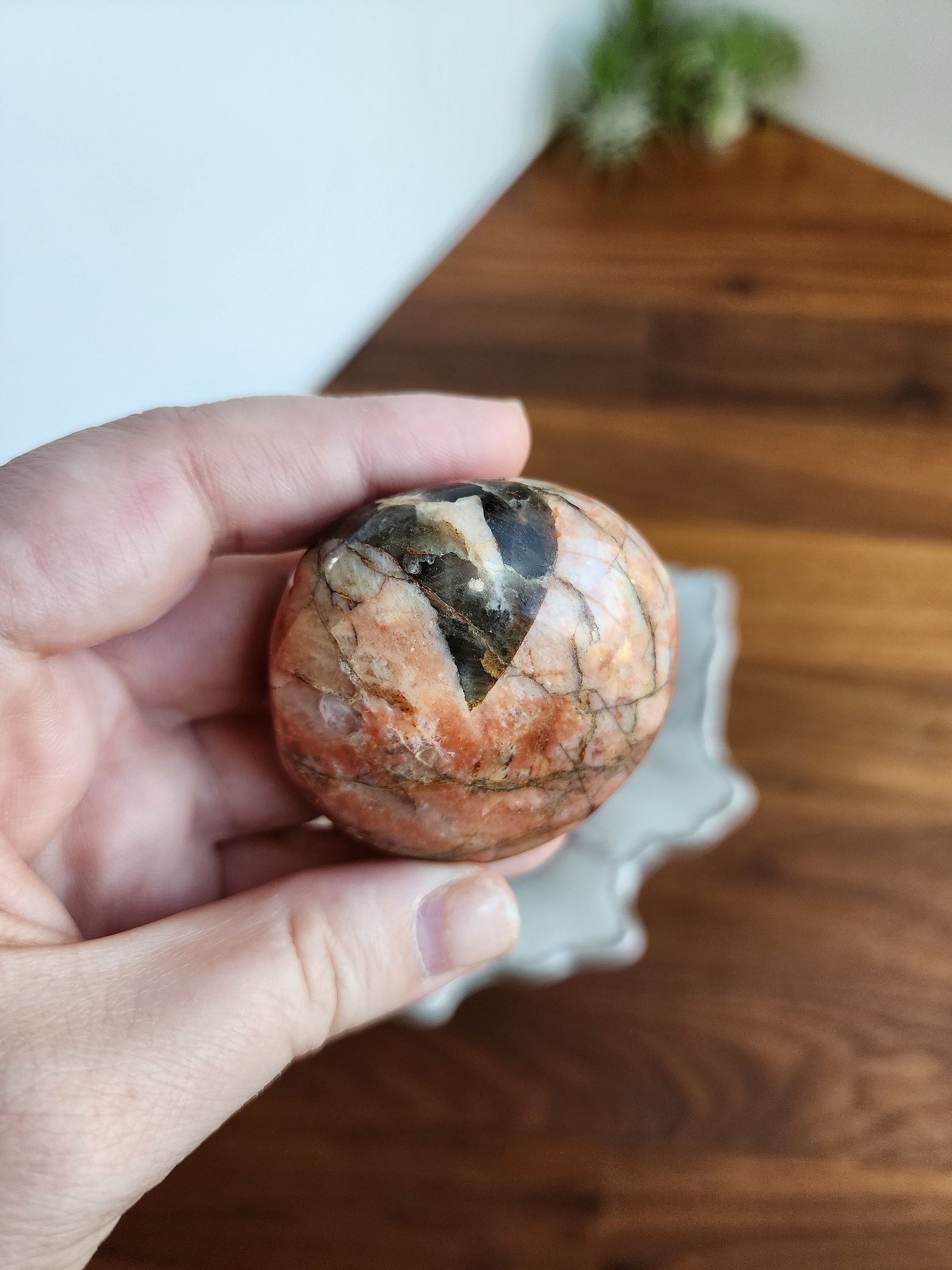 Peach Moonstone with Smokey Quartz Inclusions | Flashy Large Pocket Stones | Intuitively Chosen