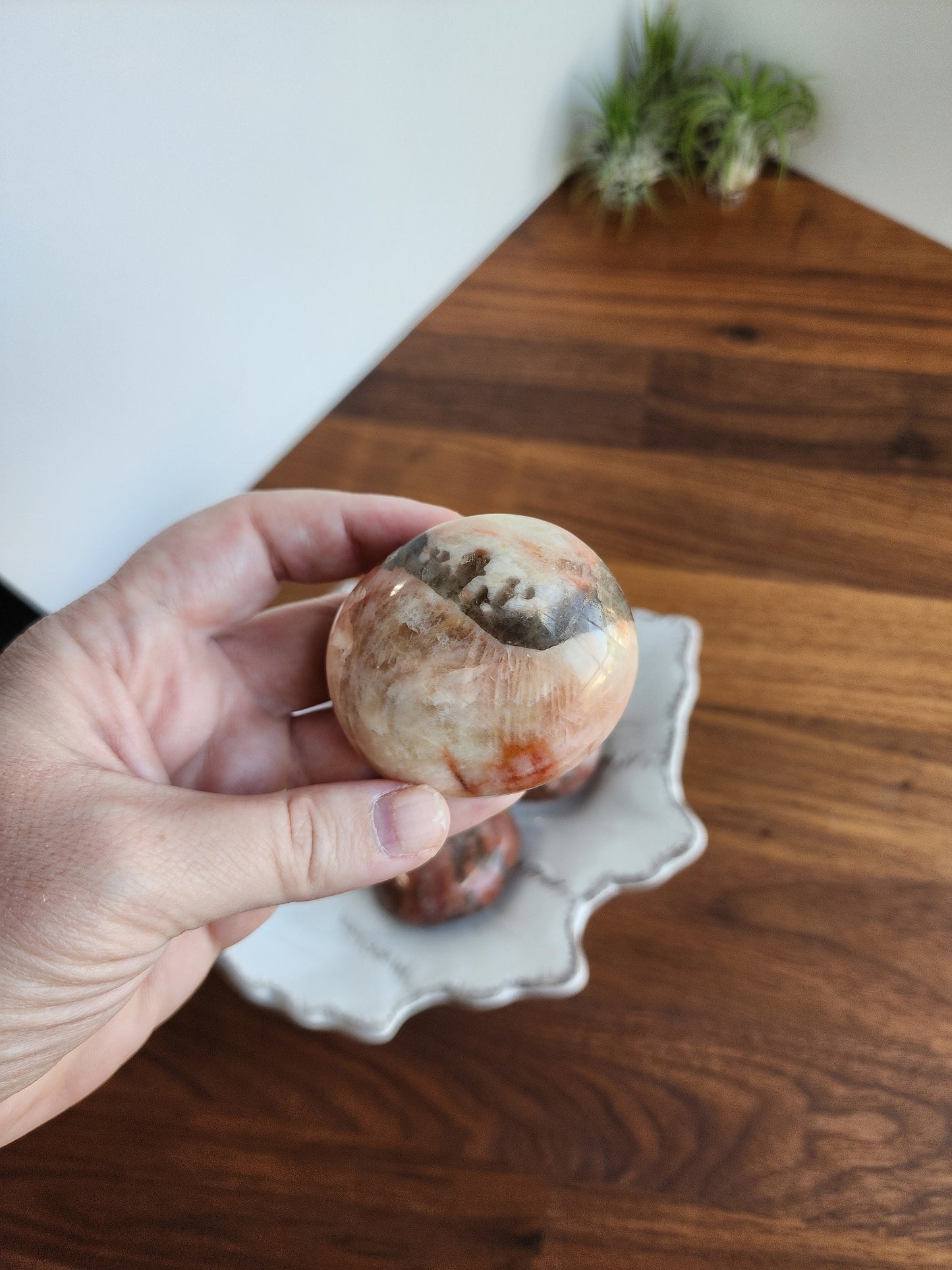 Peach Moonstone with Smokey Quartz Inclusions | Flashy Large Pocket Stones | Intuitively Chosen