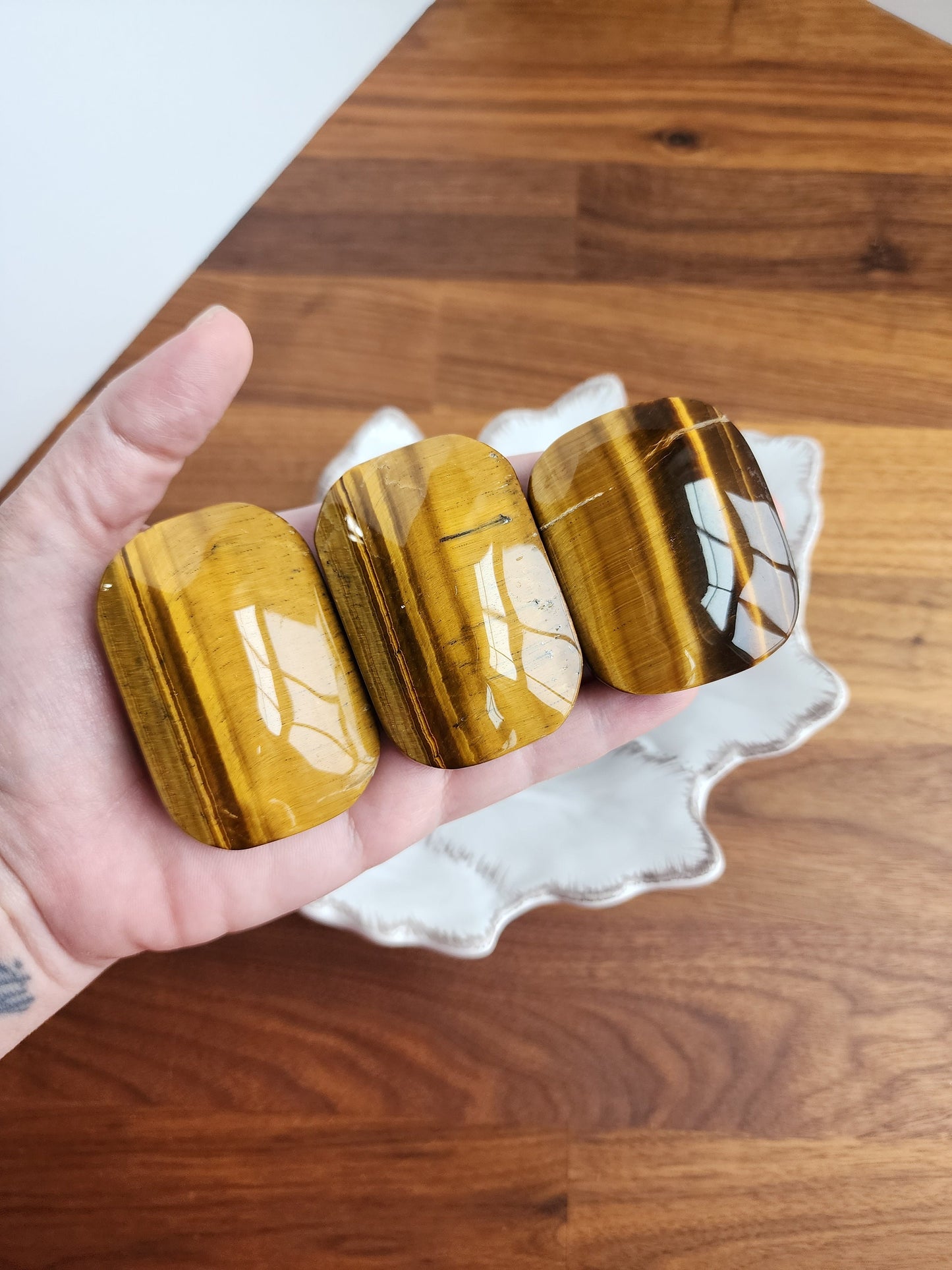Large Tiger's Eye Palm Stones | Flashy Yellow Tiger Eye Palms | Unique Shape | Soap Palm | Intuitively Chosen