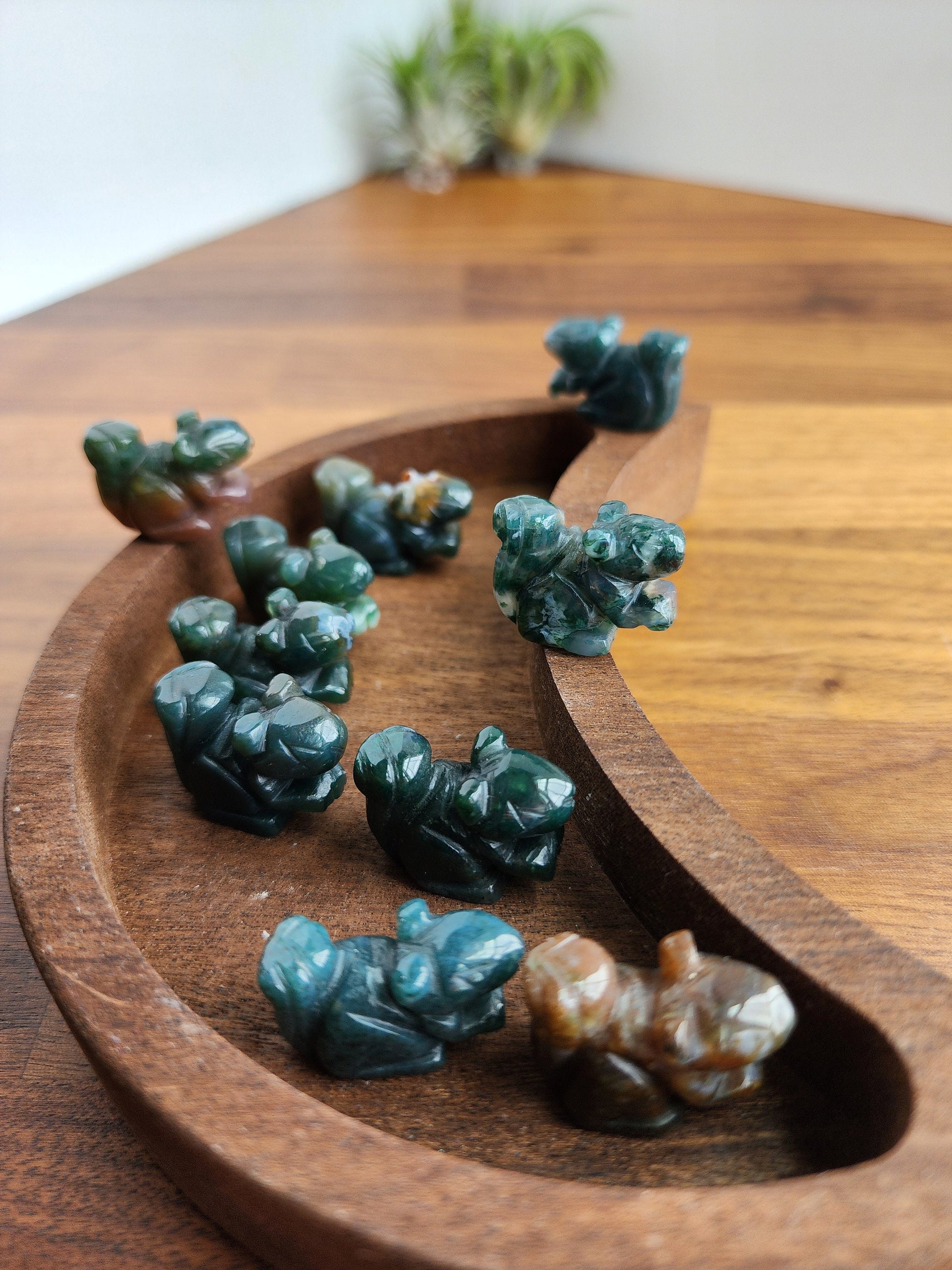 Mini Moss Agate Squirrels | Cute Crystal Critter | Forest Green Moss Agate with hints of Brown | Extra Mini Crystal Zoo | Intuitively Chosen