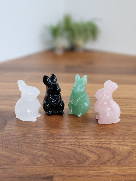 Sitting Bunny | Medium Size Crystal Rabbits | Rose Quartz, Clear Quartz, Obsidian, Green Aventurine | Lucky Rabbits | Choose Your Material