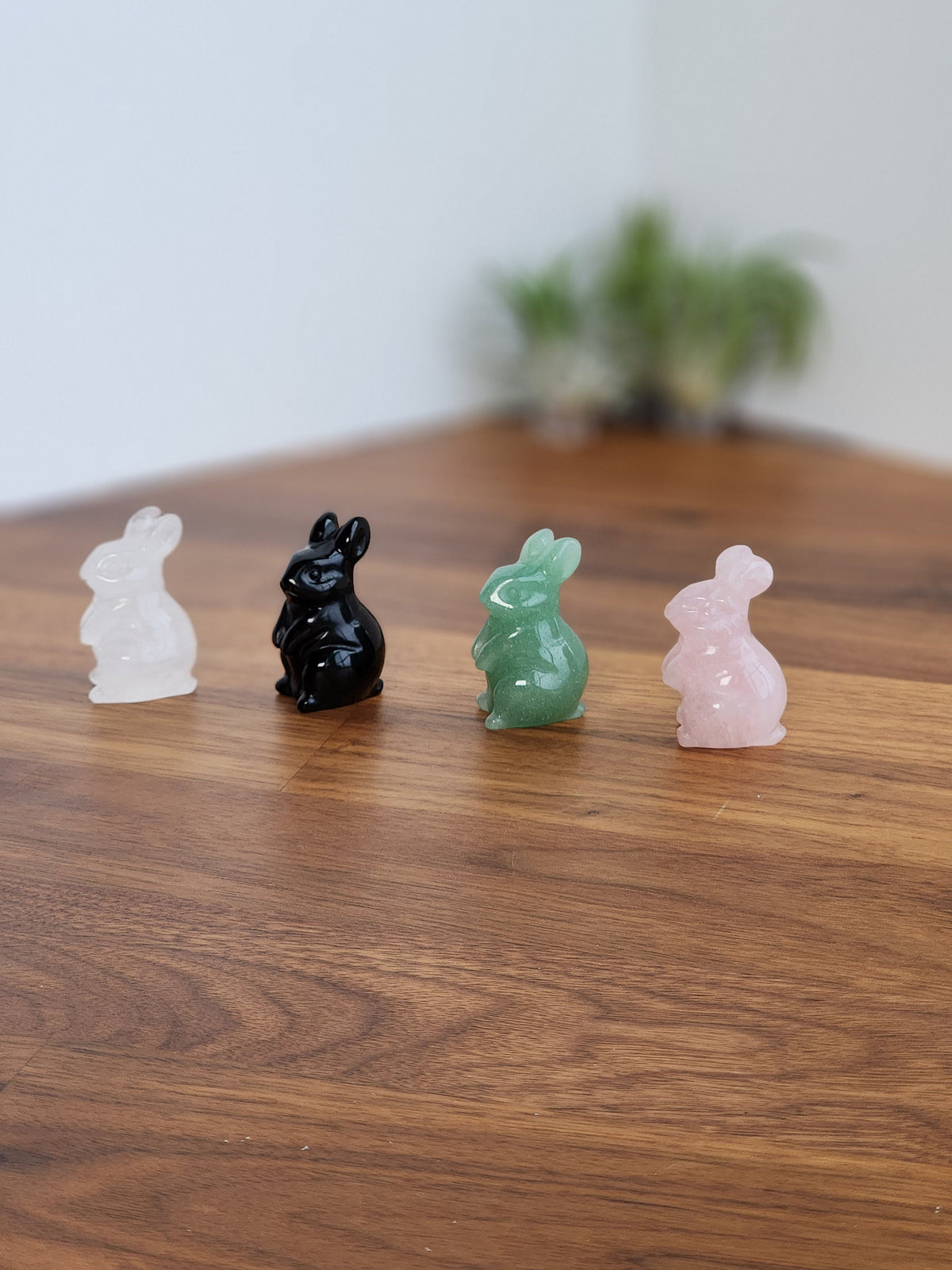 Crystal Rabbit Figurine: Sitting Bunny in Rose Quartz or Obsidian - Unique Stones