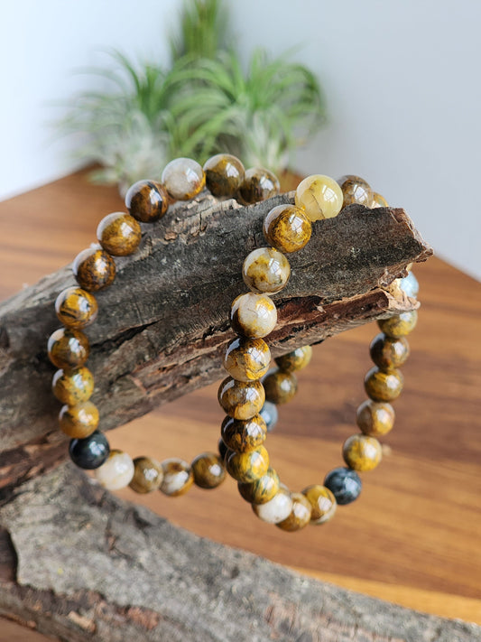 Golden Pietersite Bracelet | Natural 8MM Crystal Beads | High Quality Gold Flash | Yellow & Blue | Intuitively Chosen