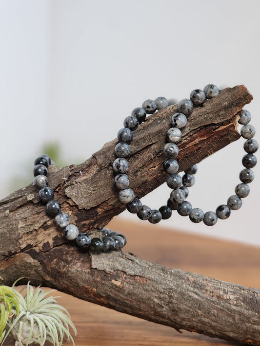 Larvakite Crystal Bracelet | 8MM Beads with Silver Flash | Gray & Black Jewelry | Spooky Halloweeen Crystal Mix Confetti Add On | Intuitive