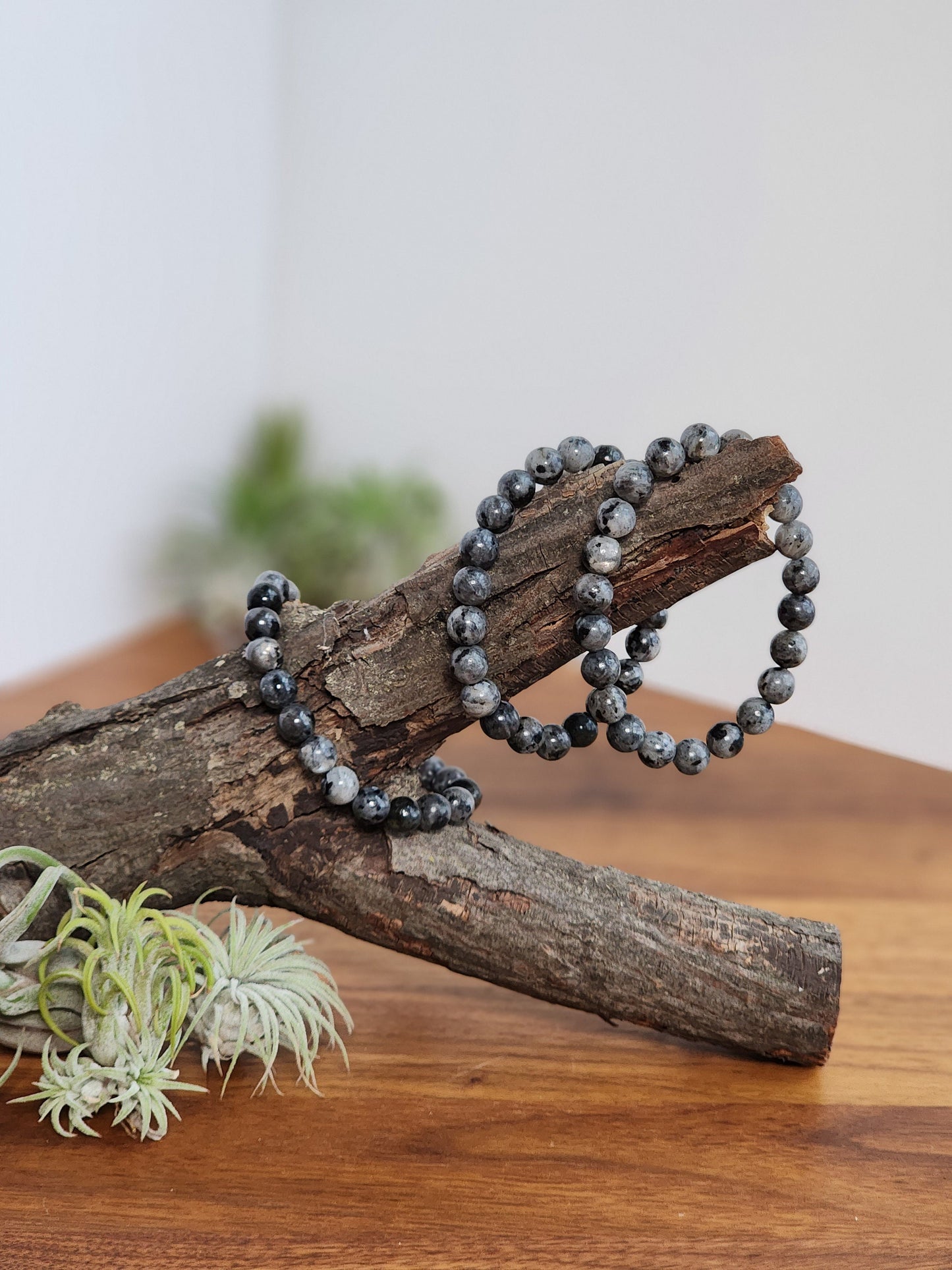 Larvakite Crystal Bracelet | 8MM Beads with Silver Flash | Gray & Black Jewelry | Spooky Halloweeen Crystal Mix Confetti Add On | Intuitive