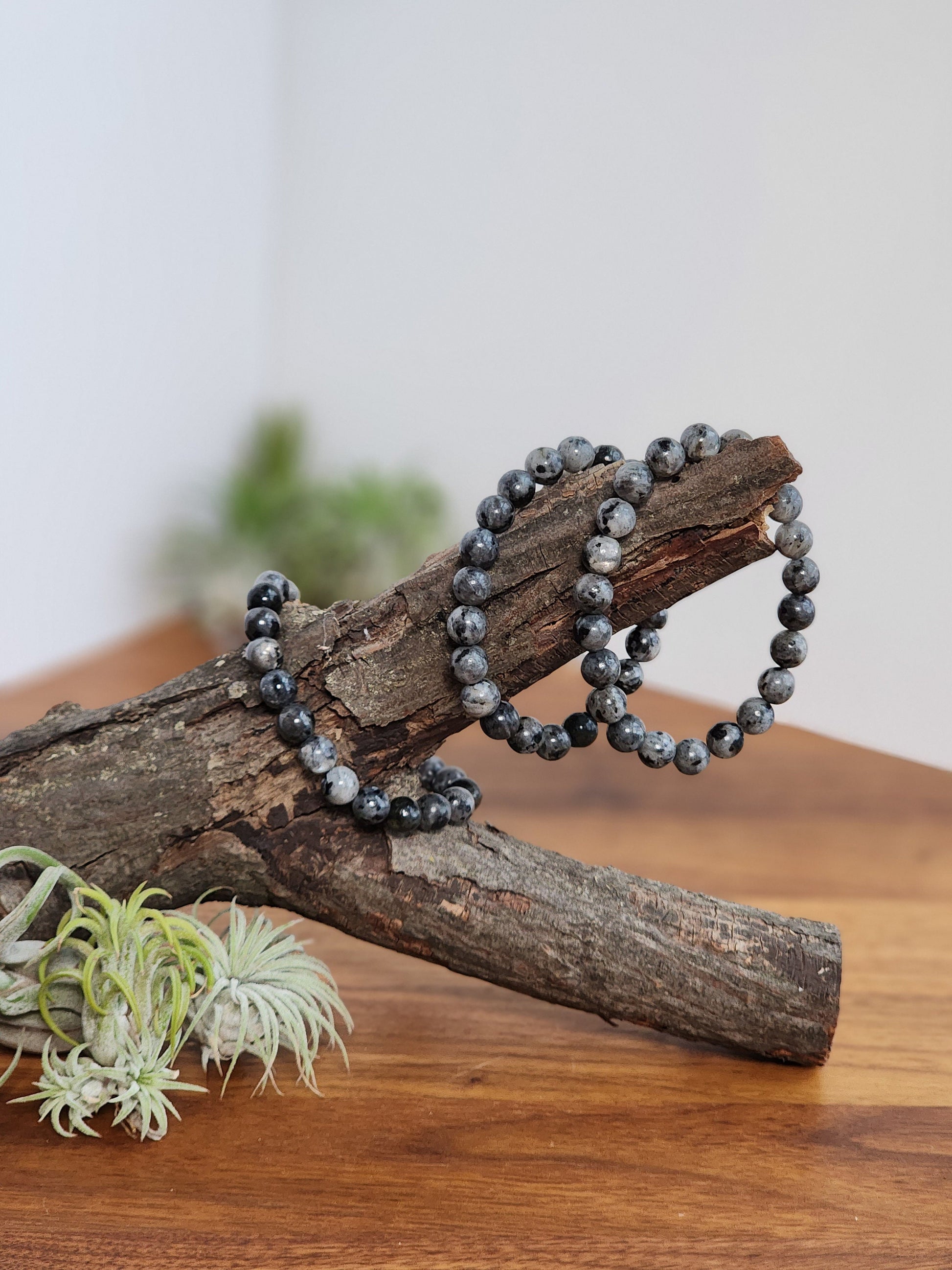 Larvakite Crystal Bracelet | 8MM Beads with Silver Flash | Gray & Black Jewelry | Spooky Halloweeen Crystal Mix Confetti Add On | Intuitive