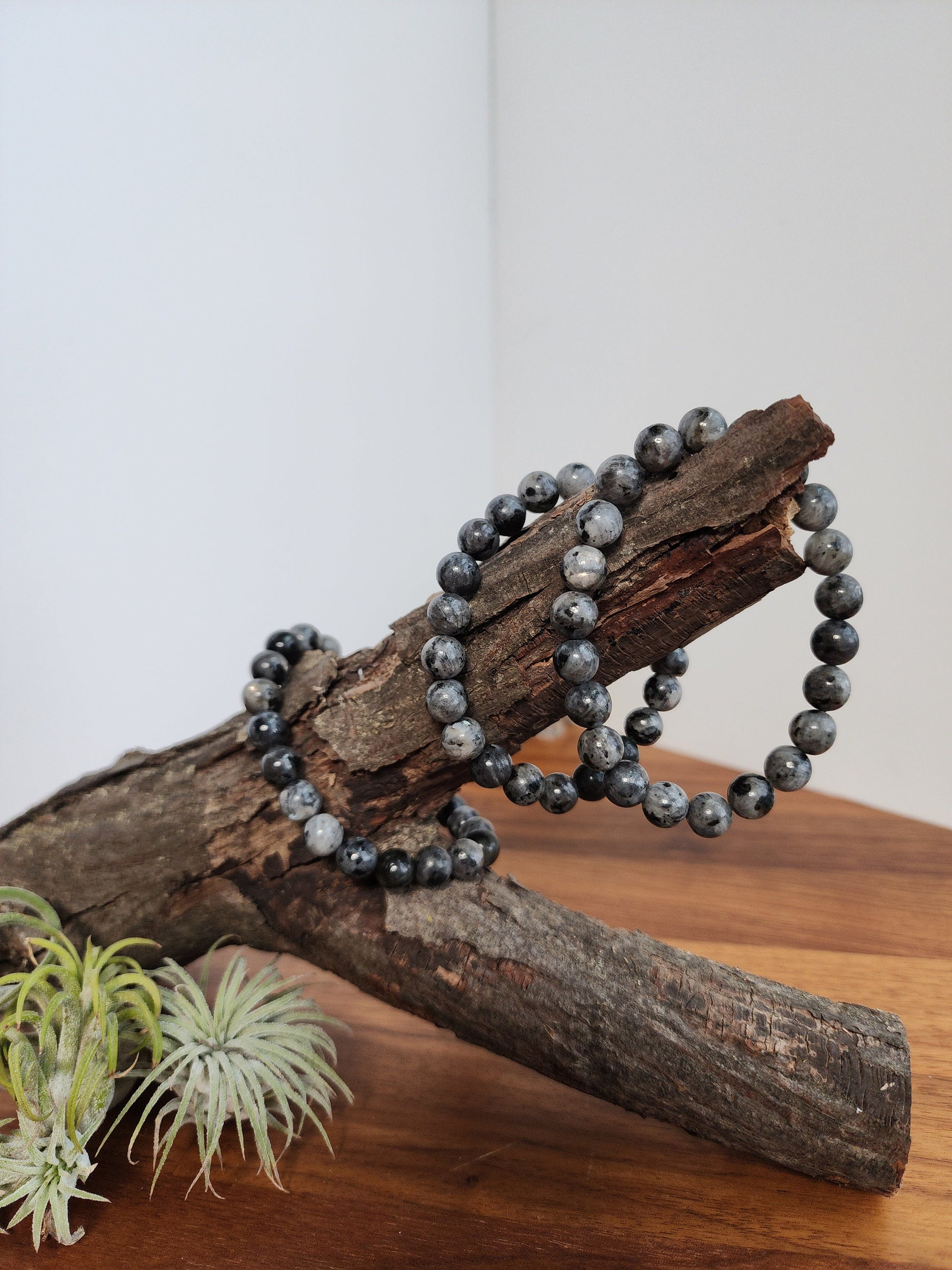 Larvakite Crystal Bracelet | 8MM Beads with Silver Flash | Gray & Black Jewelry | Spooky Halloweeen Crystal Mix Confetti Add On | Intuitive