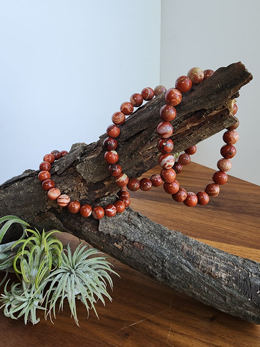 Red Jasper Bracelet | 8MM Crystal Beads | Natural Bracciated Poppy Jasper | As seen in the Christmas Crystal Confetti Mix | Bold Red Jewelry